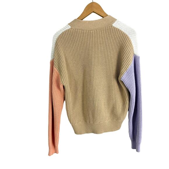 Vintage GAP Colorblock Chunky Knit Cardigan Sweater M Preppy Academia - Picture 2 of 6